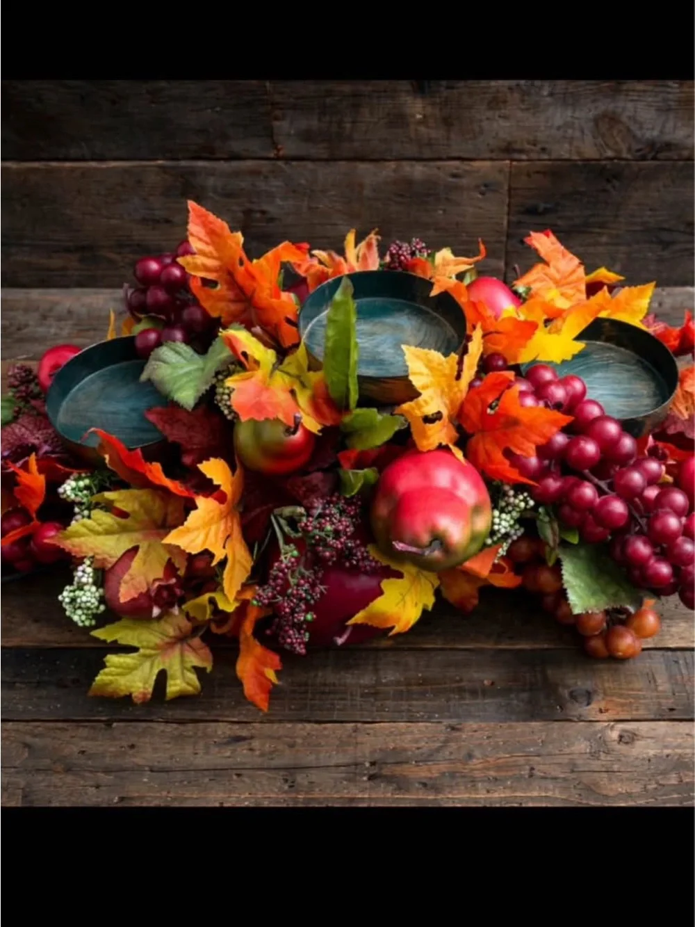 Autumn Harvest Faux Fruit and Foliage Centerpiece with Red and Orange Accents